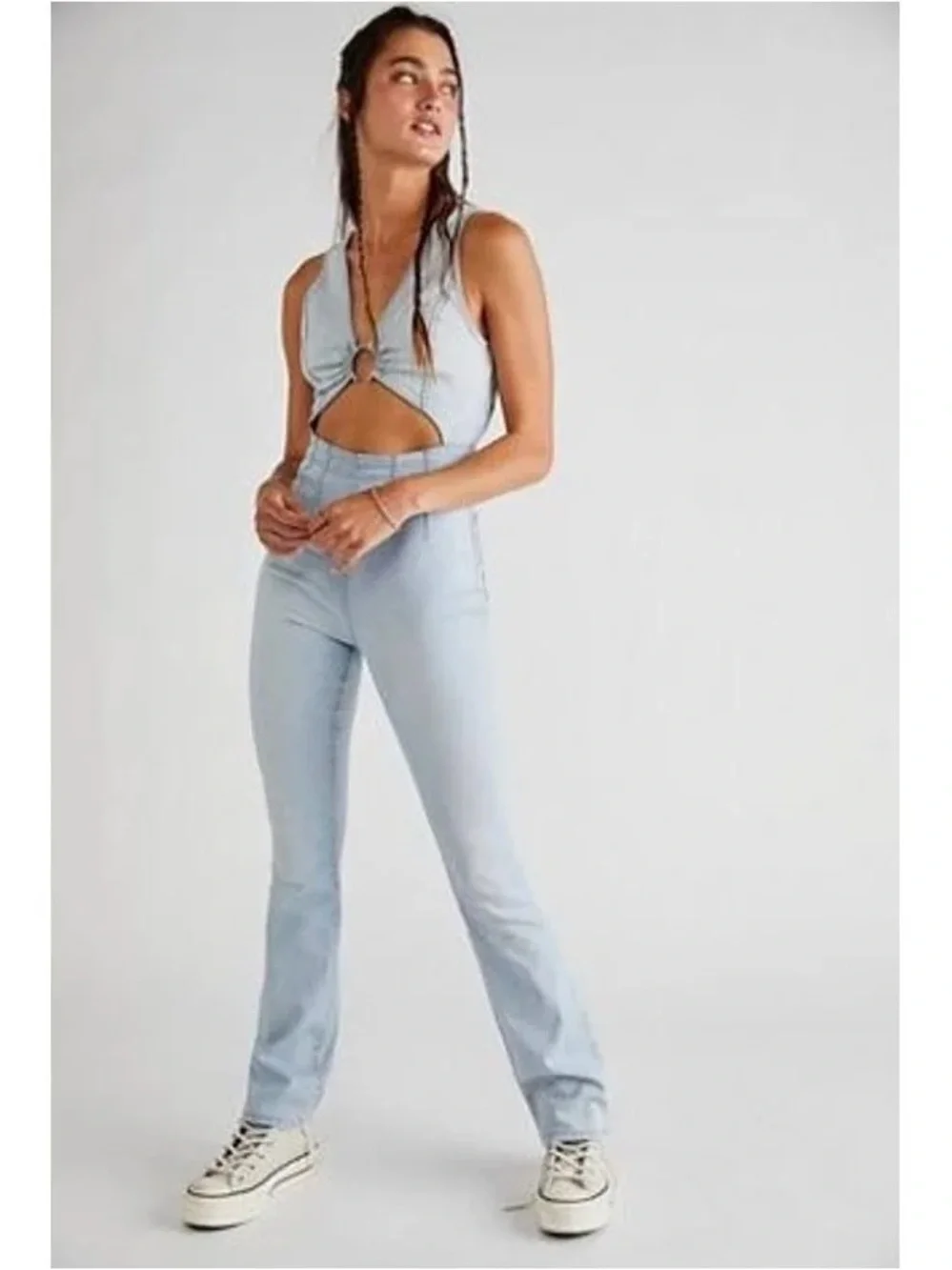 NWT Free People Ultraviolet Denim Jumpsuit Size Large Z499